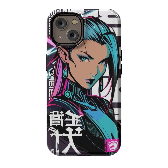 iPhone 14 StrongFit Cyberpunk Neon Woman by LM2Kone