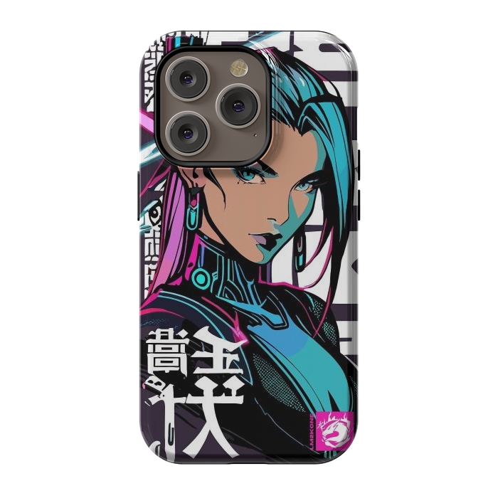 iPhone 14 Pro StrongFit Cyberpunk Neon Woman by LM2Kone