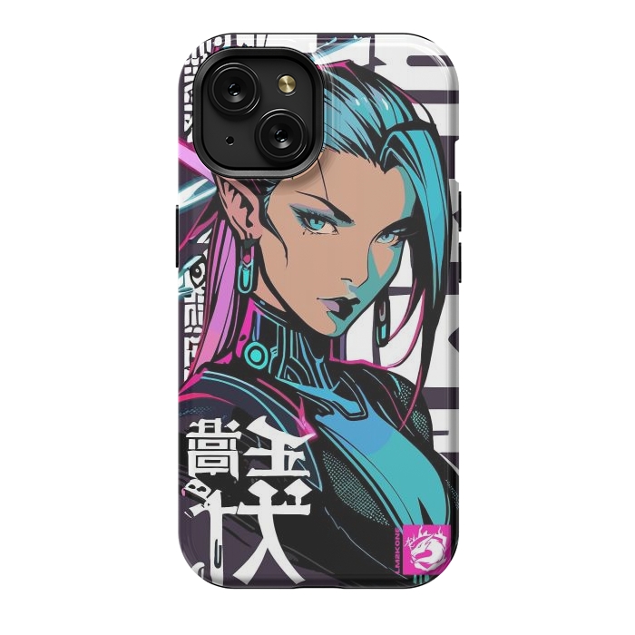 iPhone 15 StrongFit Cyberpunk Neon Woman by LM2Kone