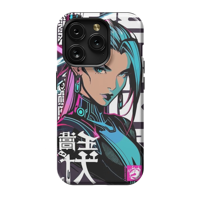 iPhone 15 Pro StrongFit Cyberpunk Neon Woman by LM2Kone