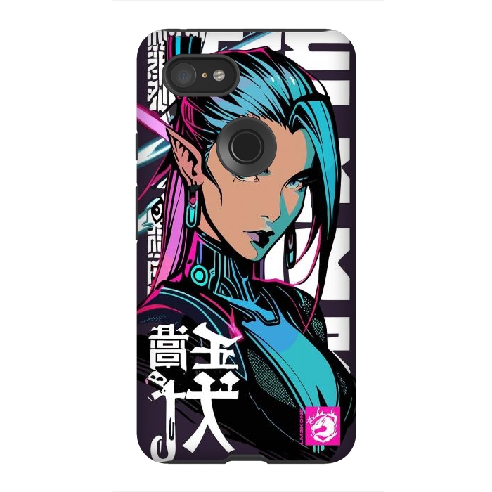 Pixel 3XL StrongFit Cyberpunk Neon Woman by LM2Kone