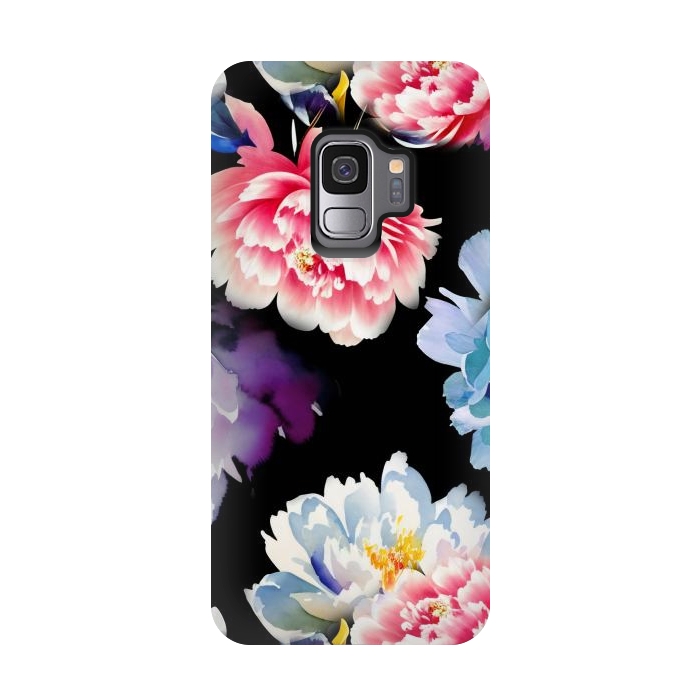 Galaxy S9 StrongFit Colorful watercolor peonies - painted flower petals by Oana 