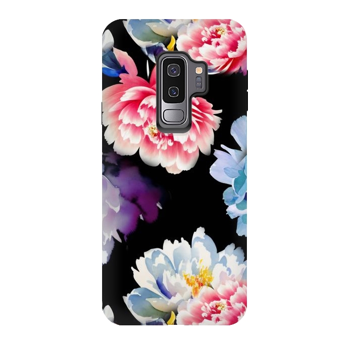 Galaxy S9 plus StrongFit Colorful watercolor peonies - painted flower petals by Oana 