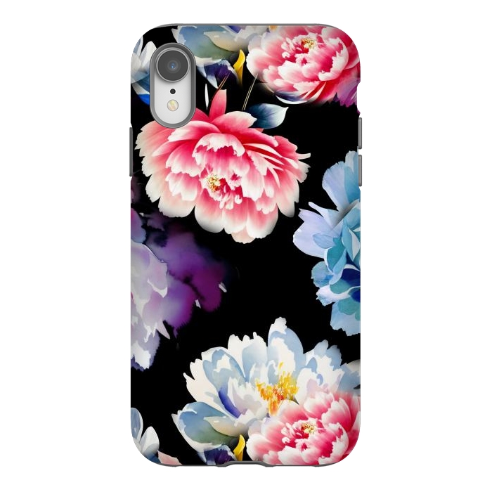 iPhone Xr StrongFit Colorful watercolor peonies - painted flower petals by Oana 