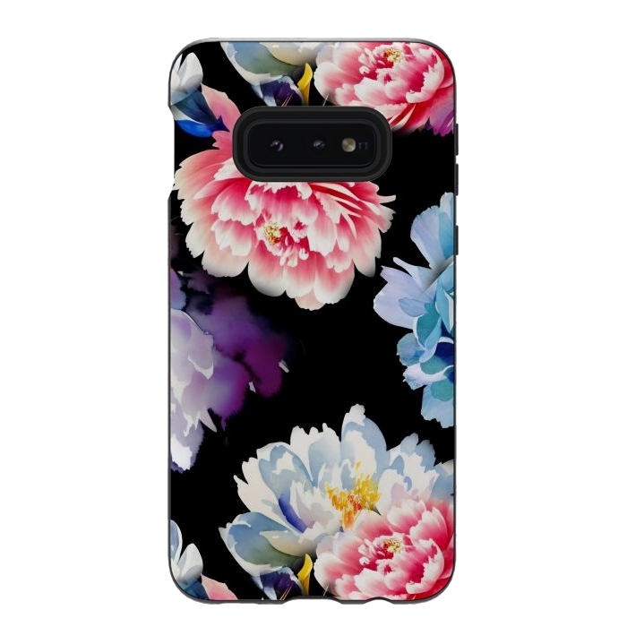 Galaxy S10e StrongFit Colorful watercolor peonies - painted flower petals by Oana 