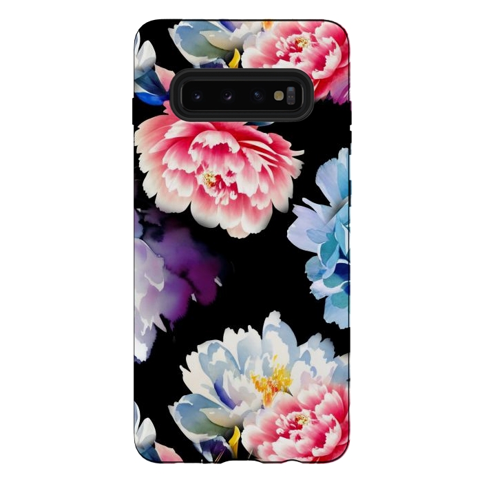 Galaxy S10 plus StrongFit Colorful watercolor peonies - painted flower petals by Oana 