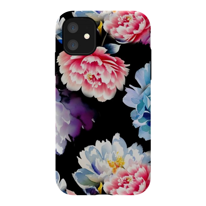 iPhone 11 StrongFit Colorful watercolor peonies - painted flower petals by Oana 