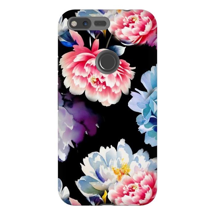 Pixel XL StrongFit Colorful watercolor peonies - painted flower petals by Oana 