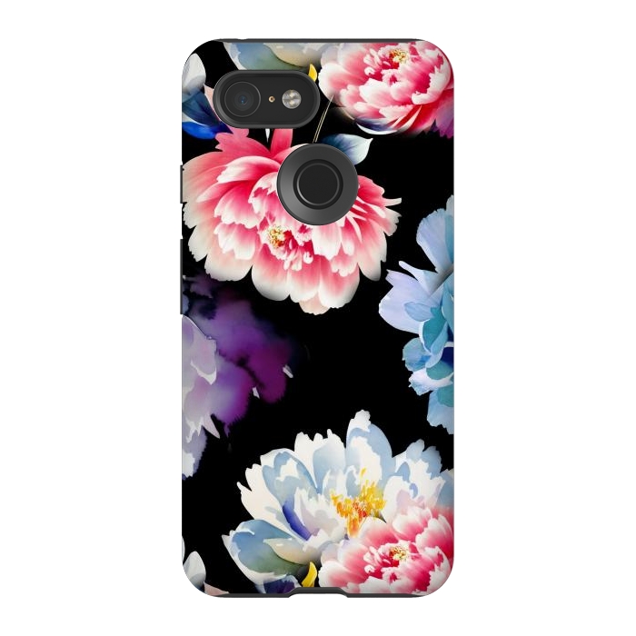 Pixel 3 StrongFit Colorful watercolor peonies - painted flower petals by Oana 