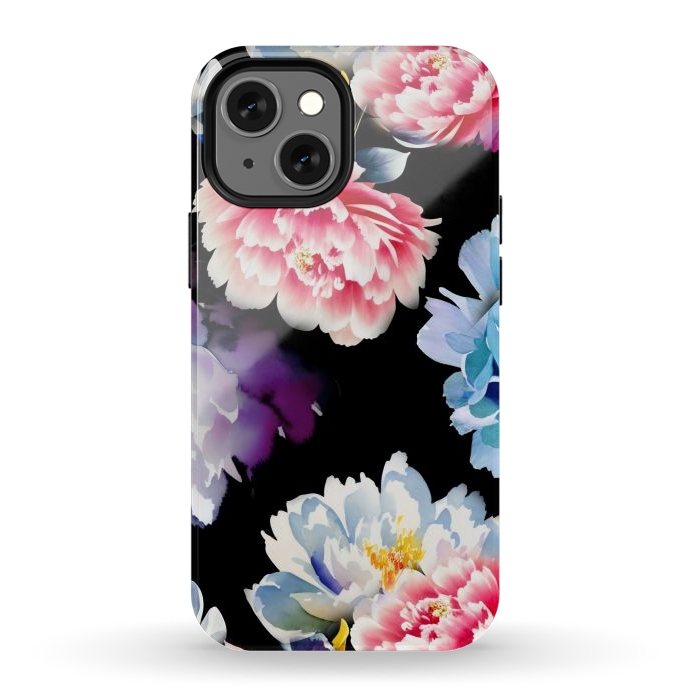 iPhone 12 mini StrongFit Colorful watercolor peonies - painted flower petals by Oana 