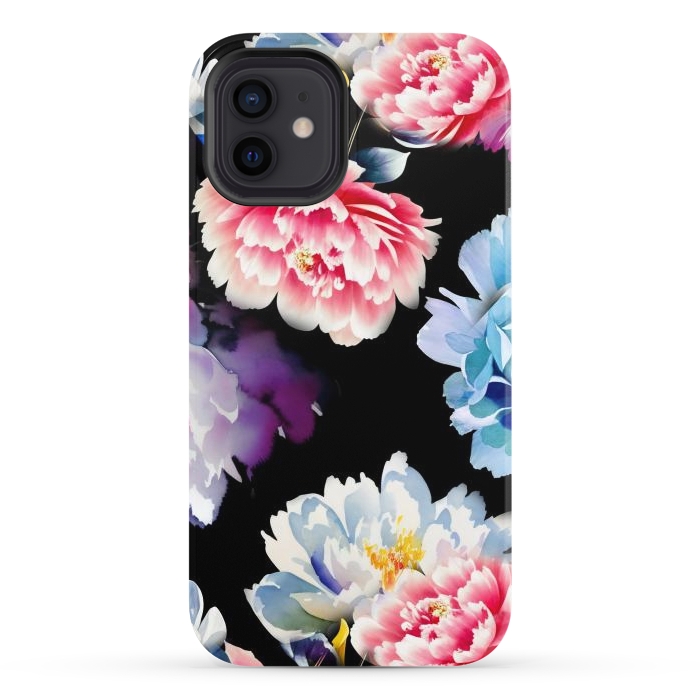 iPhone 12 StrongFit Colorful watercolor peonies - painted flower petals by Oana 