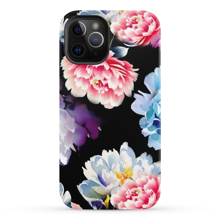 iPhone 12 Pro StrongFit Colorful watercolor peonies - painted flower petals by Oana 