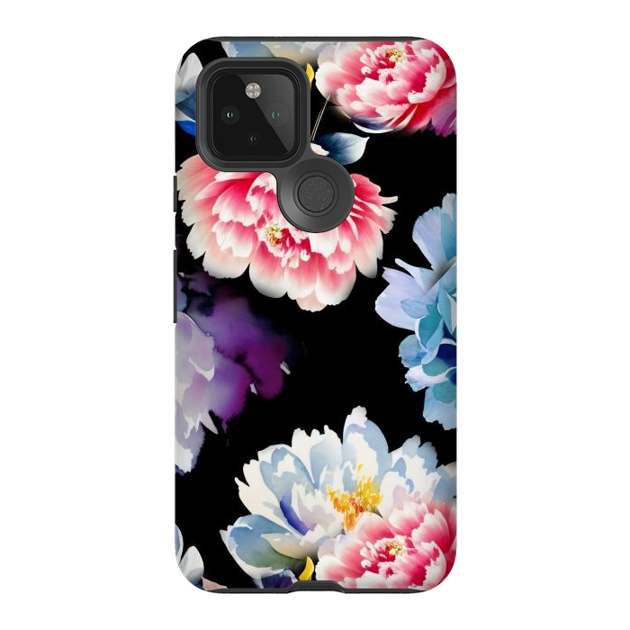 Pixel 5 StrongFit Colorful watercolor peonies - painted flower petals by Oana 