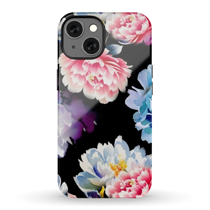 iPhone 13 StrongFit Colorful watercolor peonies - painted flower petals by Oana 