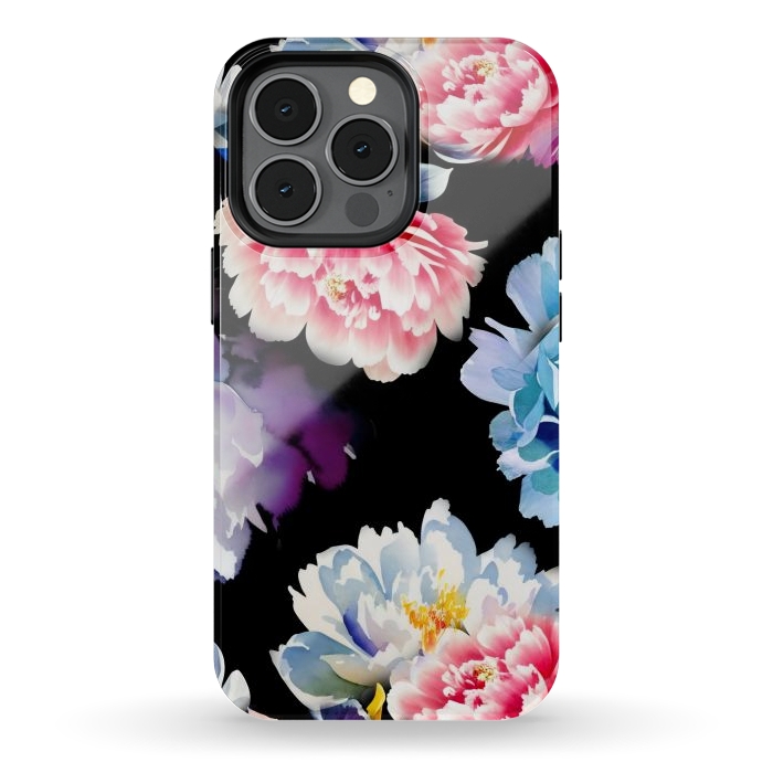 iPhone 13 pro StrongFit Colorful watercolor peonies - painted flower petals by Oana 