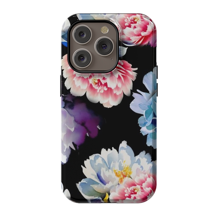 iPhone 14 Pro StrongFit Colorful watercolor peonies - painted flower petals by Oana 