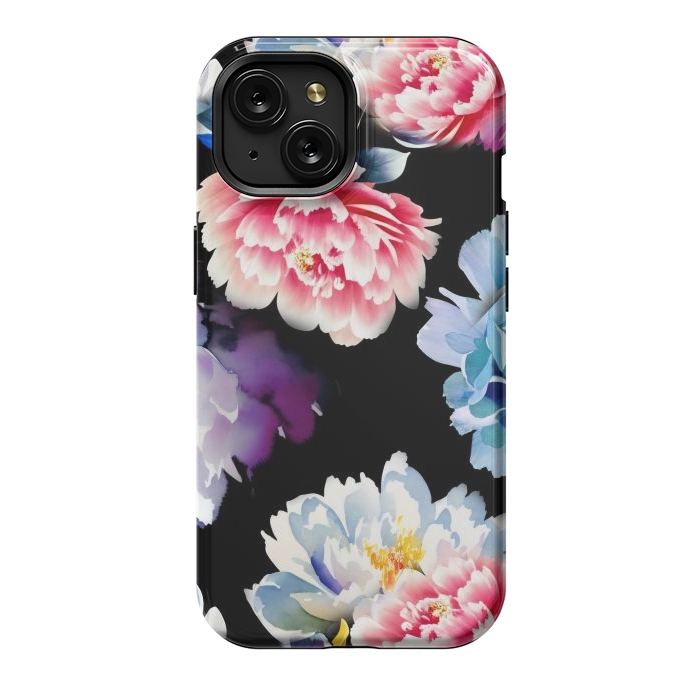 iPhone 15 StrongFit Colorful watercolor peonies - painted flower petals by Oana 