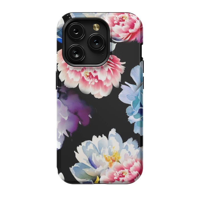 iPhone 15 Pro StrongFit Colorful watercolor peonies - painted flower petals by Oana 