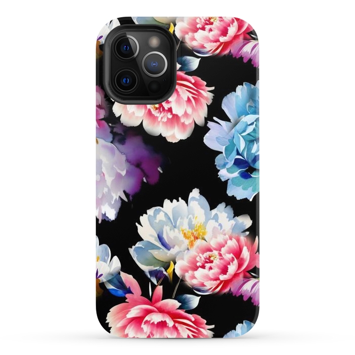 iPhone 12 Pro Max StrongFit Colorful watercolor peonies - painted flower petals by Oana 