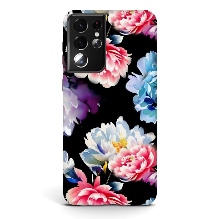 Galaxy S21 ultra StrongFit Colorful watercolor peonies - painted flower petals by Oana 