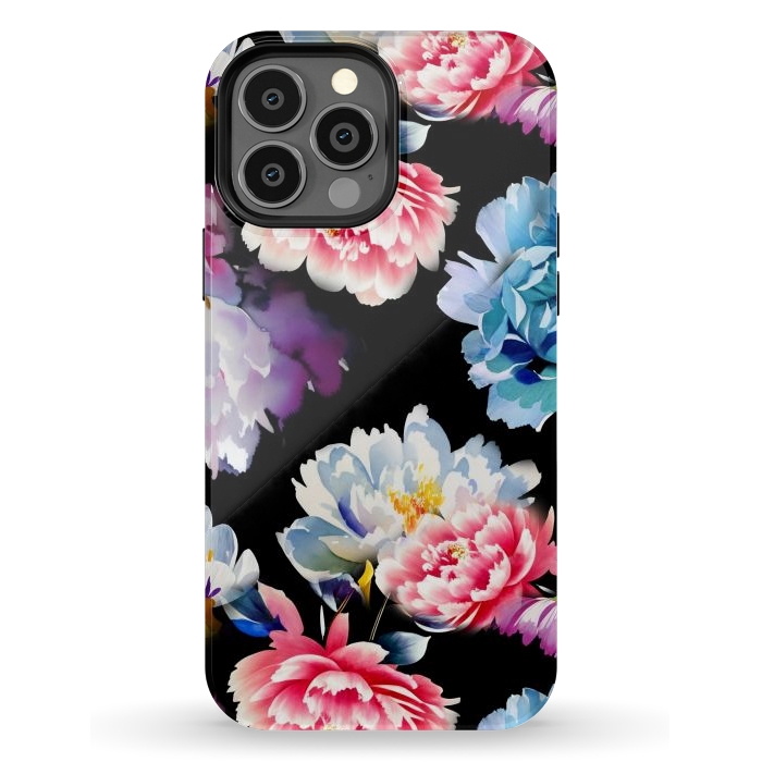 iPhone 13 Pro Max StrongFit Colorful watercolor peonies - painted flower petals by Oana 