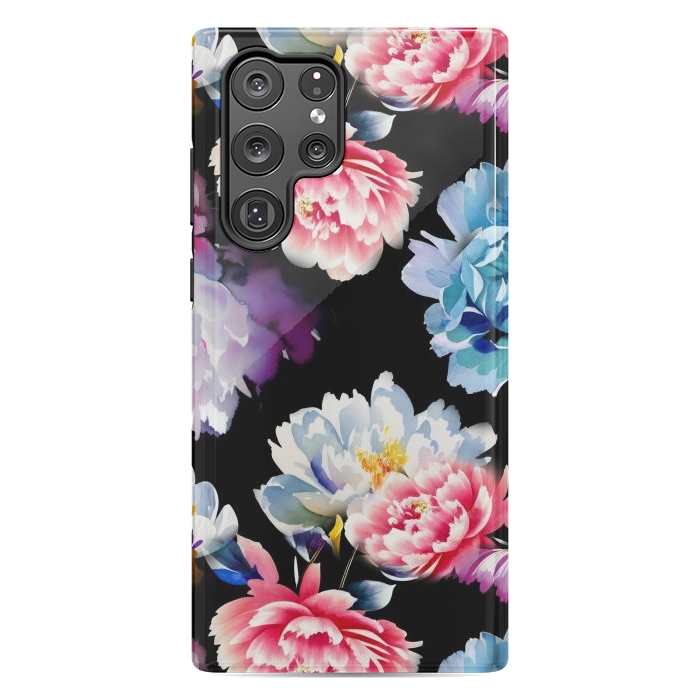 Galaxy S22 Ultra StrongFit Colorful watercolor peonies - painted flower petals by Oana 