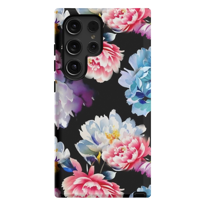 Galaxy S24 Ultra StrongFit Colorful watercolor peonies - painted flower petals by Oana 