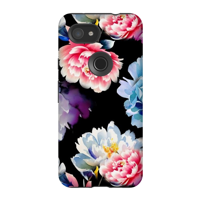 Pixel 3A StrongFit Colorful watercolor peonies - painted flower petals by Oana 