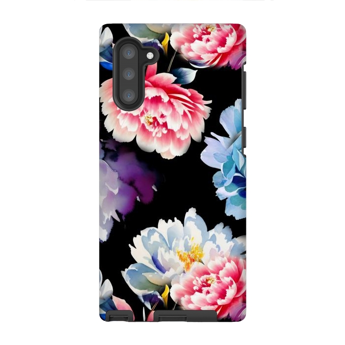 Galaxy Note 10 StrongFit Colorful watercolor peonies - painted flower petals by Oana 