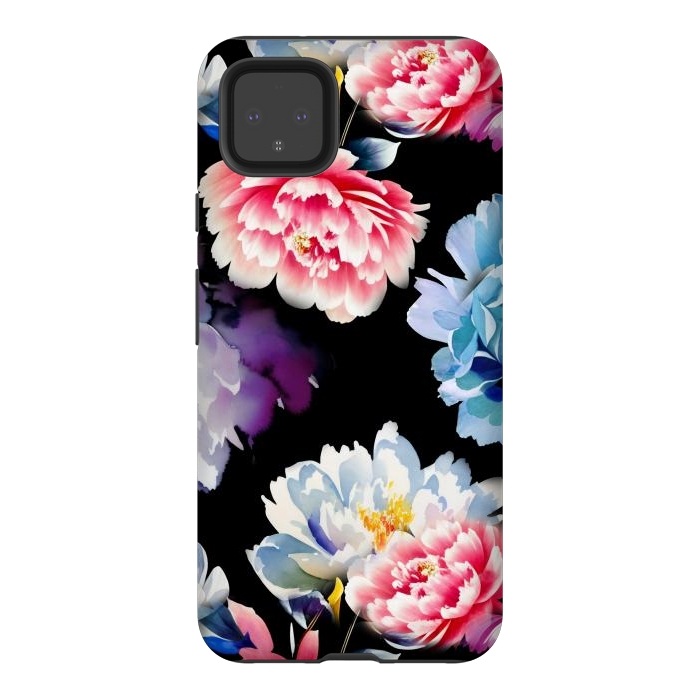 Pixel 4XL StrongFit Colorful watercolor peonies - painted flower petals by Oana 