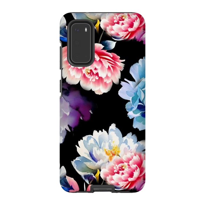 Galaxy S20 StrongFit Colorful watercolor peonies - painted flower petals by Oana 