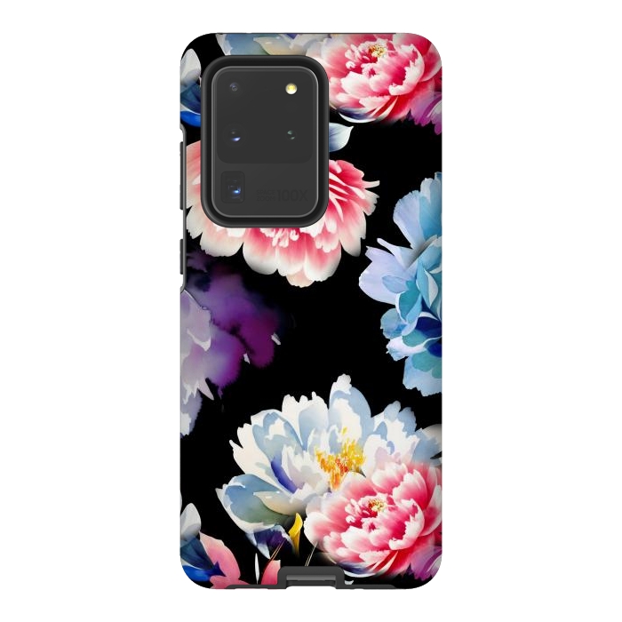 Galaxy S20 Ultra StrongFit Colorful watercolor peonies - painted flower petals by Oana 