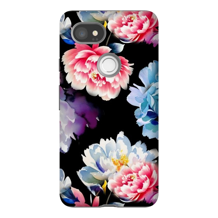 Pixel 2XL StrongFit Colorful watercolor peonies - painted flower petals by Oana 