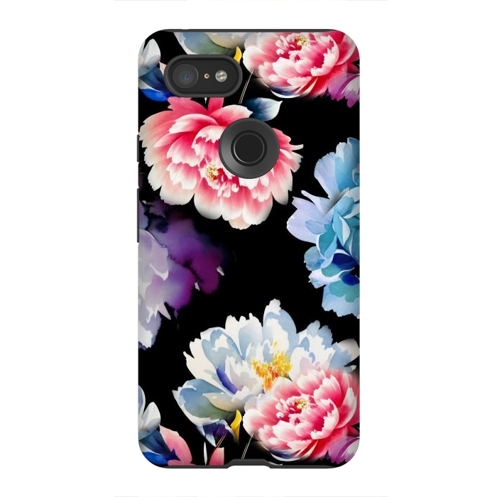 Pixel 3XL StrongFit Colorful watercolor peonies - painted flower petals by Oana 