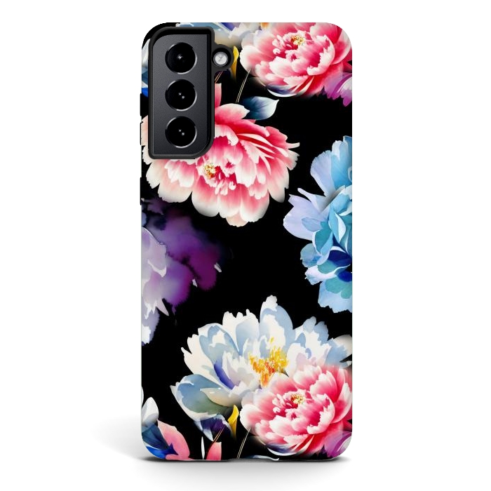 Galaxy S21 StrongFit Colorful watercolor peonies - painted flower petals by Oana 