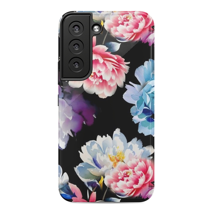 Galaxy S22 StrongFit Colorful watercolor peonies - painted flower petals by Oana 