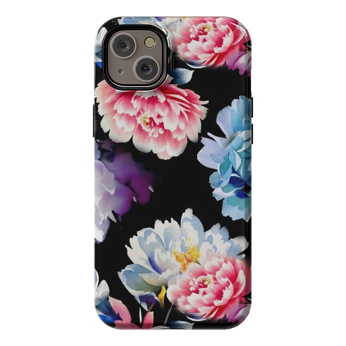 iPhone 14 Plus StrongFit Colorful watercolor peonies - painted flower petals by Oana 