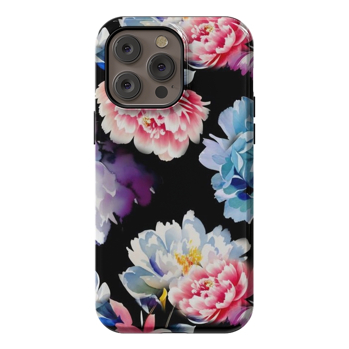 iPhone 14 Pro max StrongFit Colorful watercolor peonies - painted flower petals by Oana 