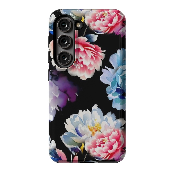 Galaxy S23 StrongFit Colorful watercolor peonies - painted flower petals by Oana 