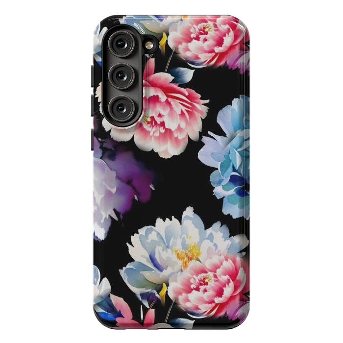 Galaxy S23 Plus StrongFit Colorful watercolor peonies - painted flower petals by Oana 