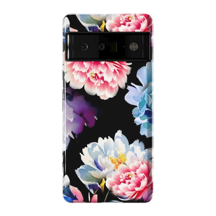 Pixel 6 Pro StrongFit Colorful watercolor peonies - painted flower petals by Oana 