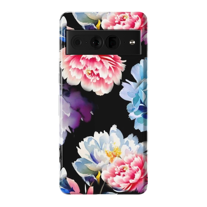 Pixel 7 Pro StrongFit Colorful watercolor peonies - painted flower petals by Oana 