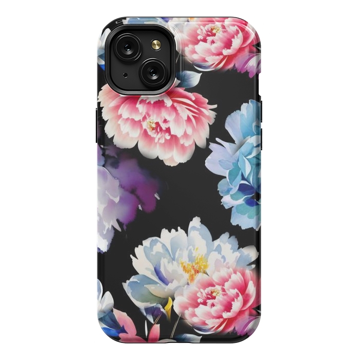 iPhone 15 Plus StrongFit Colorful watercolor peonies - painted flower petals by Oana 