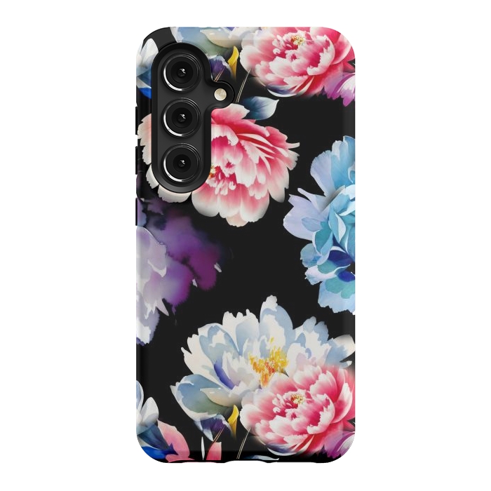 Galaxy S24 StrongFit Colorful watercolor peonies - painted flower petals by Oana 