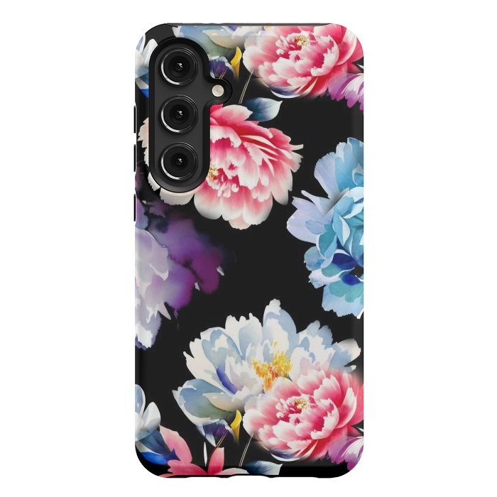 Galaxy S24 Plus StrongFit Colorful watercolor peonies - painted flower petals by Oana 