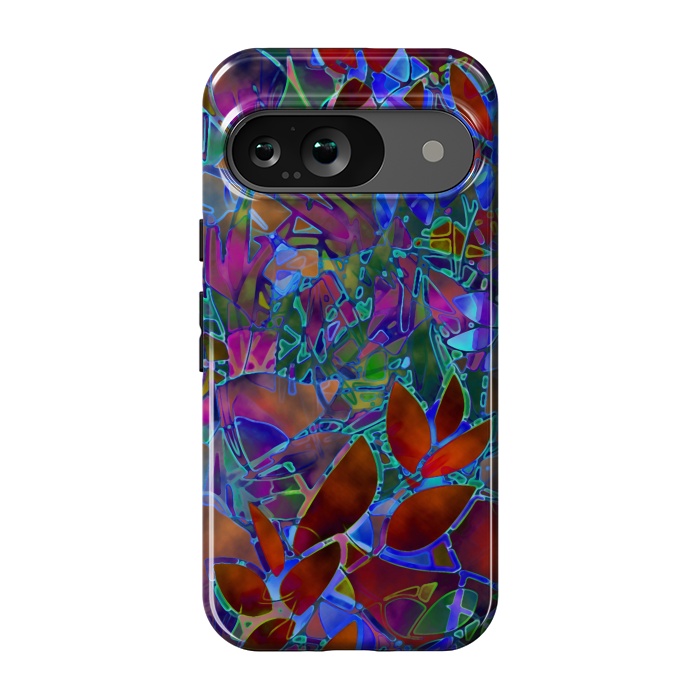 Pixel 9 StrongFit Floral Abstract Stained Glass G174 by Medusa GraphicArt