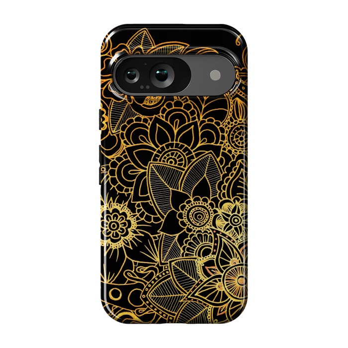 Pixel 9 StrongFit Floral Doodle Gold G523 by Medusa GraphicArt