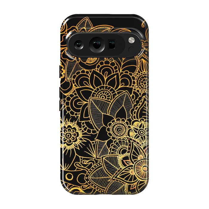 Pixel 9 pro StrongFit Floral Doodle Gold G523 by Medusa GraphicArt