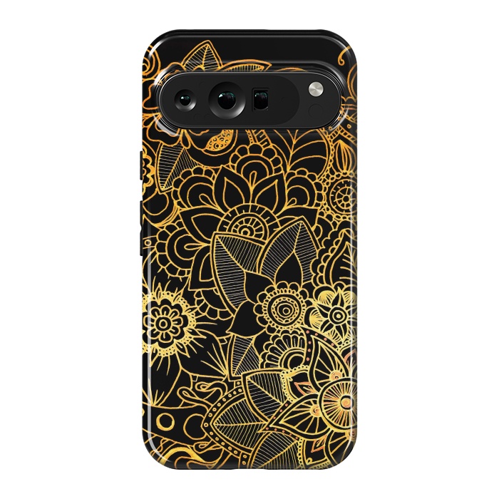 Pixel 9 Pro XL StrongFit Floral Doodle Gold G523 by Medusa GraphicArt