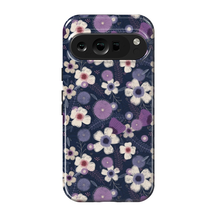 Pixel 9 pro StrongFit Navy & Purple Floral by Noonday Design